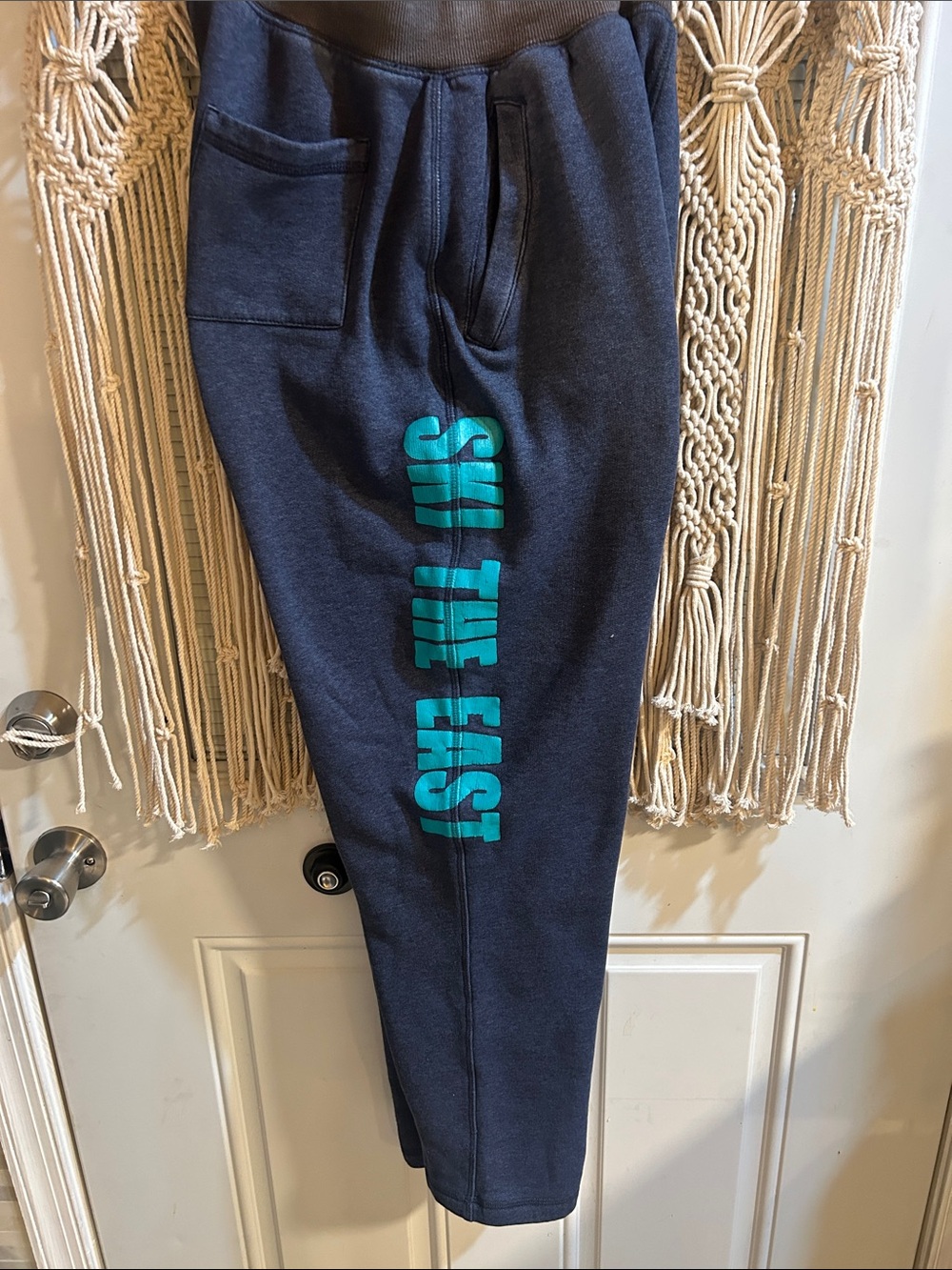 Navy Jogger Pants with Teal Side Graphic